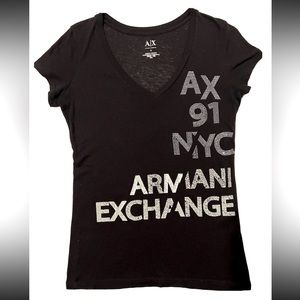 Armani Exchange AlX Womens Black T Shirt Top Embellished Silver Women US Sz S